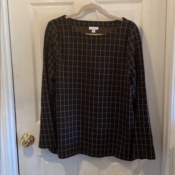 J. Jill Black and Tan square print top - Picture 1 of 8